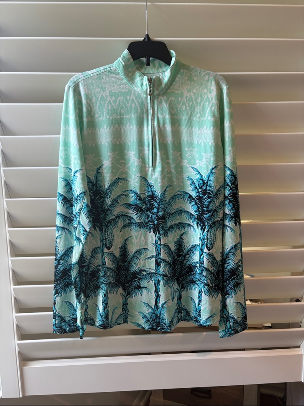Light Aqua Palm-Print Half-Zip Women's Top